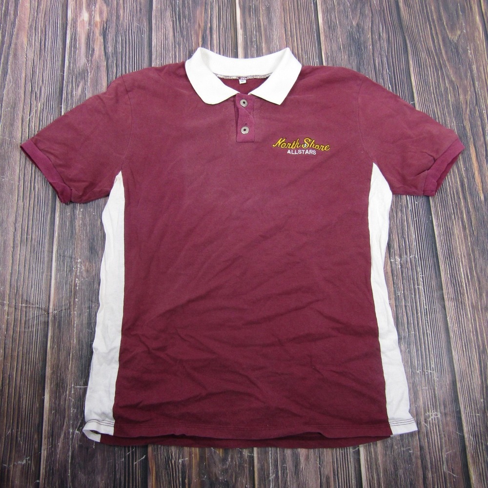 Vintage Sew Sporty Polo Shirt Mens L Red Embroidered North Shore Allstar 90s USA